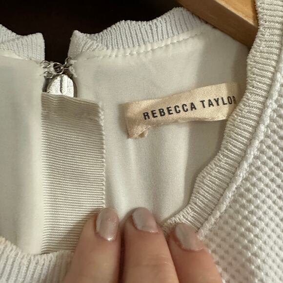 REBECCA TAYLOR | White Textured Fit & Flare dress with Scallop Detail | Size 4 - Picture 4 of 7